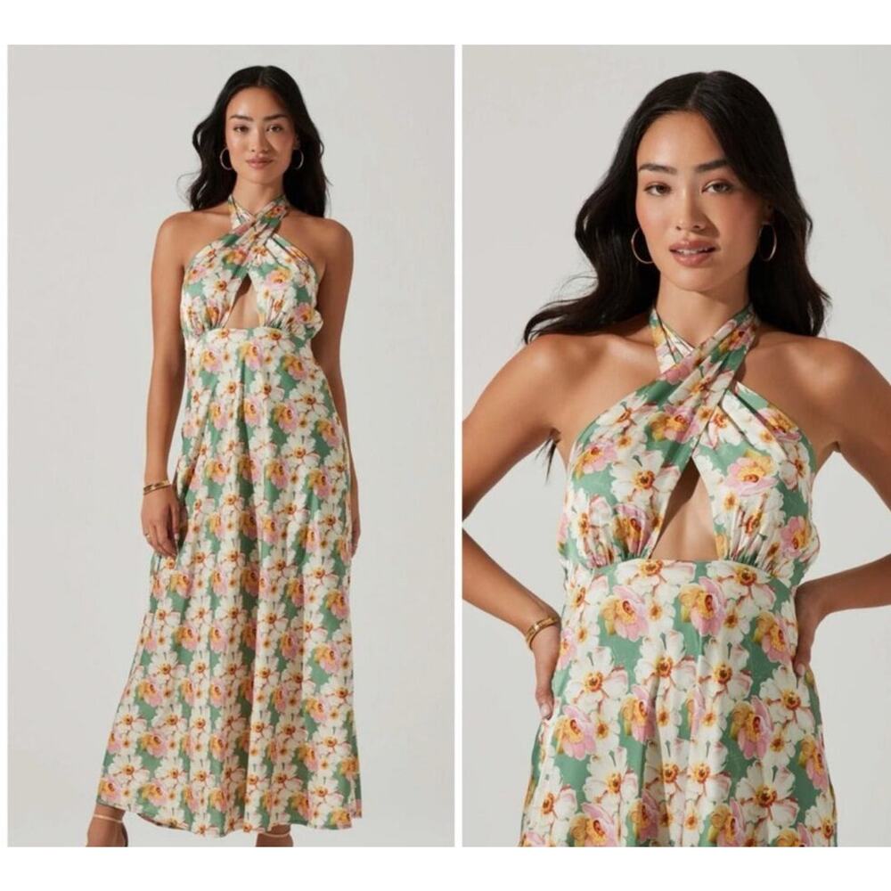 ASTR THE LABEL Giova Dress Size Small Maxi Wedding Cocktail Evening Floral Satin - Picture 2 of 14
